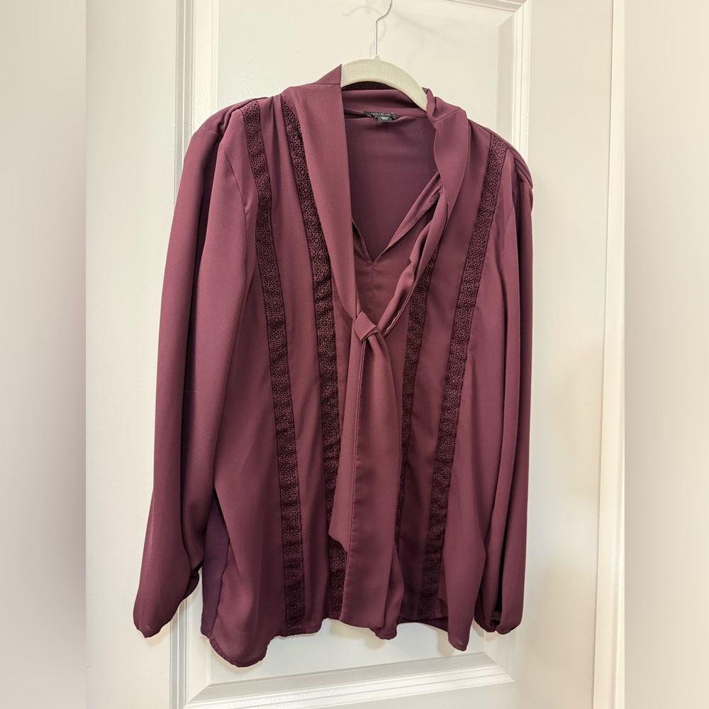 Ann Taylor Plum Blouse with Lace Accents